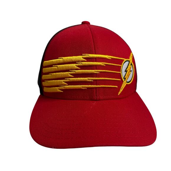 The Flash DC Comics Red Mesh SnapBack Hat Cap One Size Adult Yellow Lightning - Picture 2 of 9